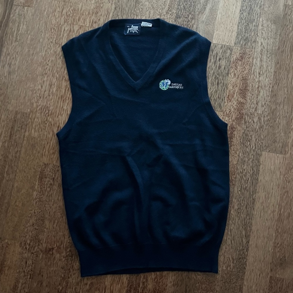 Vintage Dallas Mavericks Sweater Vest Spalding Tour Edition Mens XL Navy Blue